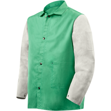 Weldlite Plus™ Hybrid 9 oz FR Cotton With Leather Sleeves Jacket - 30" Green/Gray